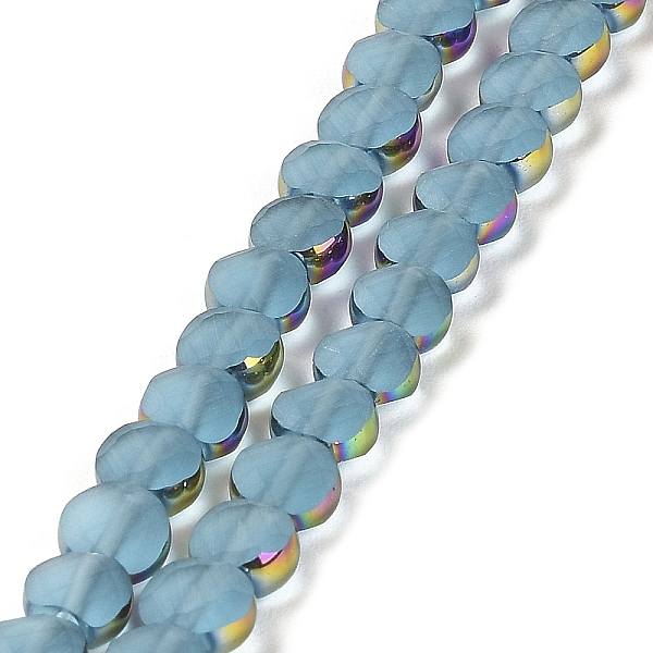 PandaHall Electroplate Frosted Glass Beads Strands, Rainbow Plated Edge Beads, Faceted Flat Round, Sky Blue, 5~6x6~6.5x3.5~4mm, Hole...