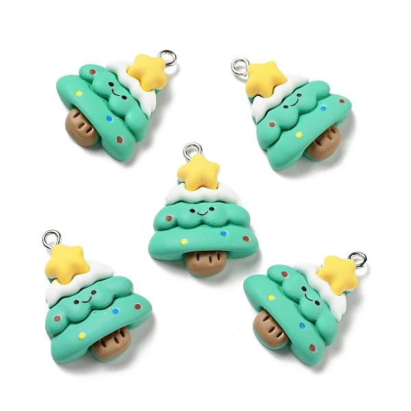 

PandaHall Christmas Opaque Resin Pendants, with Platinum Tone Iron Loops, Christmas Tree with Star Charm, Aquamarine, 29x22x7mm, Hole..., Green