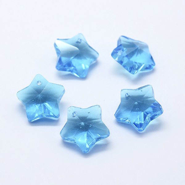 

PandaHall Transparent Glass Pendants, Faceted, Star Charms, Sky Blue, 13x13.5x7mm, Hole: 1mm Glass Star Blue
