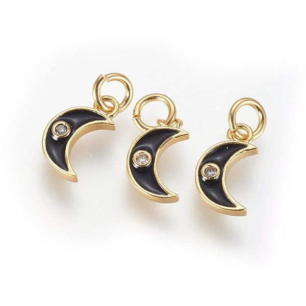 

PandaHall Brass Micro Pave Cubic Zirconia Charms, with Enamel and Jump Ring, Moon, Golden, Black, 10x6x2mm, Hole: 3mm Brass+Cubic...