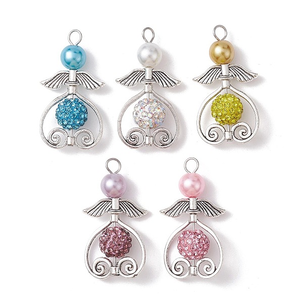 

PandaHall 5Pcs 5 Colors Glass Pearl Pendants, with Polymer Clay Rhinestone and Alloy Beads, Angel Charms, Mixed Color, 38x21x10mm, Hole..., Multicolor