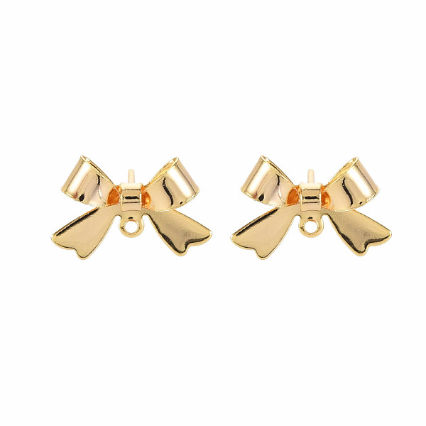 

PandaHall Brass Stud Earring Findings, Nickel Free, Bowknot, Real 18K Gold Plated, 11x16mm, Hole: 1.2mm, Pin: 0.6mm Brass Bowknot