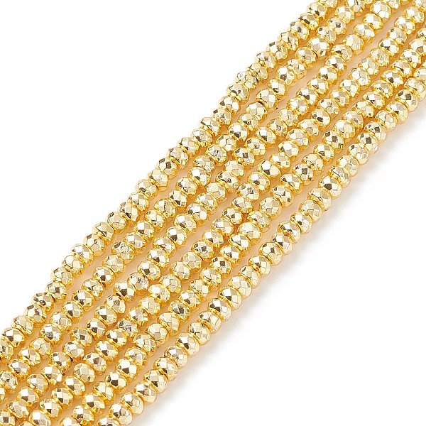 

PandaHall Electroplate Non-magnetic Synthetic Hematite Beads Strands, Grade AA, Long-Lasting Plated, Faceted, Rondelle, Golden Plated, 3x2mm...