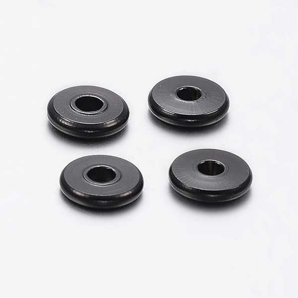 

PandaHall 304 Stainless Steel Spacer Beads, Donut, Electrophoresis Black, 6x1.5~1.6mm, Hole: 2mm 304 Stainless Steel Donut