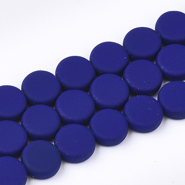

PandaHall Spray Painted Non-magnetic Synthetic Hematite Beads Strands, Flat Round, Dark Blue, 8x3mm, Hole: 1mm, about 48pcs/strand, 15.7...