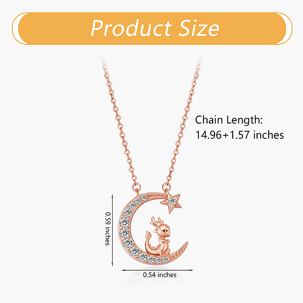 

PandaHall Chinese Zodiac Necklace Dragon Necklace 925 Sterling Silver Rose Gold Dragon on the Moon Pendant Charm Necklace Zircon Moon and..., Clear