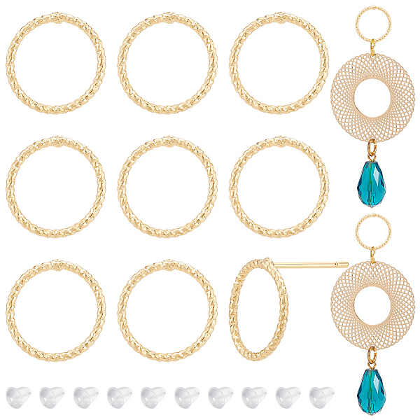 

PandaHall BENECREAT 20Pcs Brass Textured Ring Stud Earrings for Women, with 40Pcs Plastic Ear Nuts, Real 18K Gold Plated, 12mm, Pin: 0.7mm...