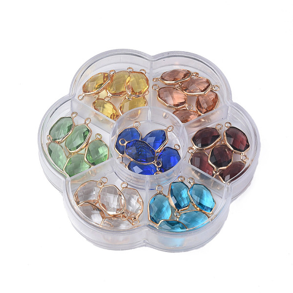 

PandaHall 35Pcs 7 Colors K9 Glass Connector Charms, with Light Gold Plated Brass Findings, Oval, Faceted, Mixed Color, 24x12x6.5mm, Hole..., Multicolor