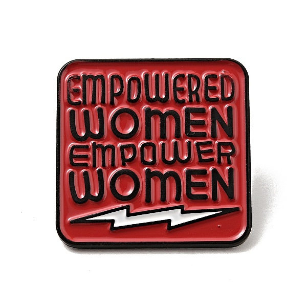 PandaHall Square with Empowered Women Empower Women Enamel Pin, Electrophoresis Black Alloy Feminism Brooch for Backpack Clothes, FireBrick...