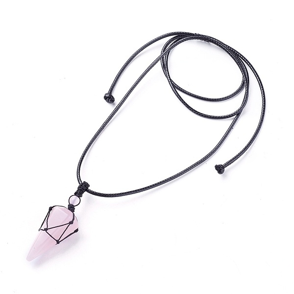 

PandaHall Natural Rose Quartz Pendants Necklaces, with Waxed Cord and Nylon Cord, Cone, 31.18 inch~33 inch(79.2~84cm), 1.5~2mm Rose Quartz