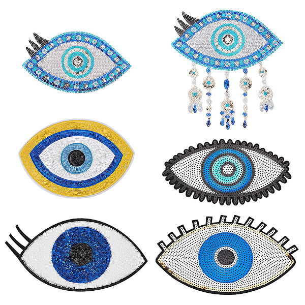 

PandaHall AHANDMAKER 6 Pcs Large Eye Beaded Patches for Clothes, Blue Evil Eye Sequined Patch Iron Sew on Rhinestone Beaded Applique for..., Multicolor