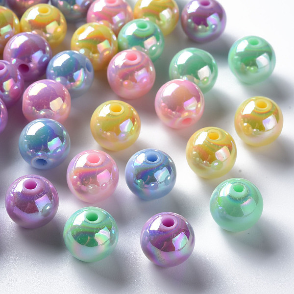 

PandaHall Opaque Acrylic Beads, AB Color Plated, Round, Mixed Color, 12x11mm, Hole: 2.5mm, about 566pcs/500g Acrylic Round Multicolor