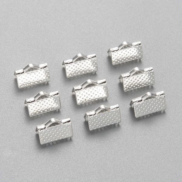 

PandaHall Iron Ribbon Crimp Ends, Silver Color Plated, about 7mm long, 10mm wide, hole: 2mm Iron