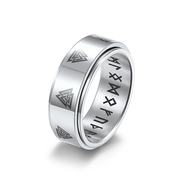 PandaHall Trinity Knot Pattern 304 Stainless Steel Rotating Finger Ring, Rune Words Odin Norse Viking Amulet Fidget Spinner Ring for Calming...