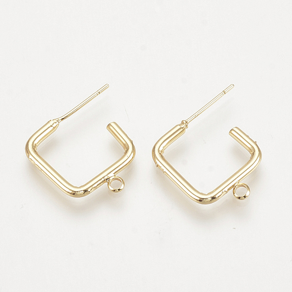 

PandaHall Brass Stud Earring Findings, with Loop, Square, Nickel Free, Real 18K Gold Plated, 19x16x2mm, Hole: 1.5mm, pin: 0.8mm Brass Square