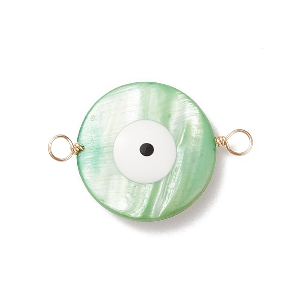 

PandaHall Natural Freshwater Shell Connector Charms, with Enamel and Real 18K Gold Plated Tone Copper Wire Loops, Dyed, Flat Round with Evil..., Multicolor