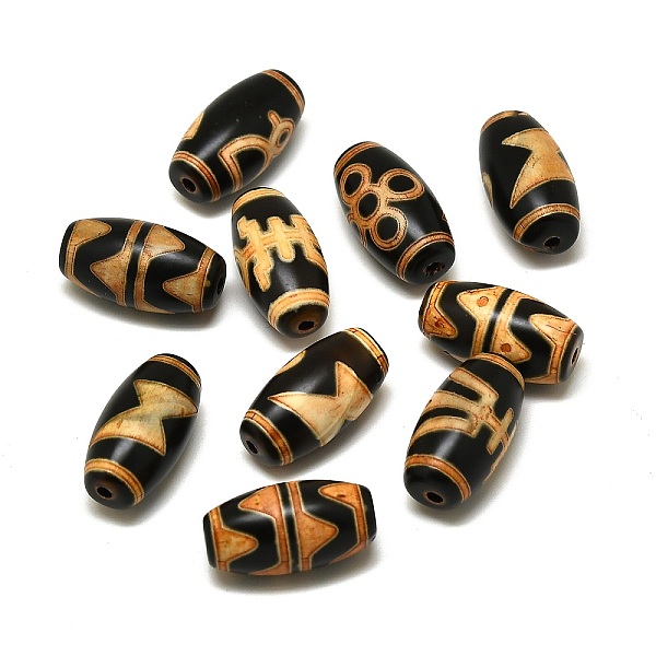 

PandaHall Tibetan Style dZi Beads, Natural Agate Beads, Dyed, Rice, Mixed Patterns, 19~19.5x10mm, Hole: 1.5~1.6mm Tibetan Agate Rice