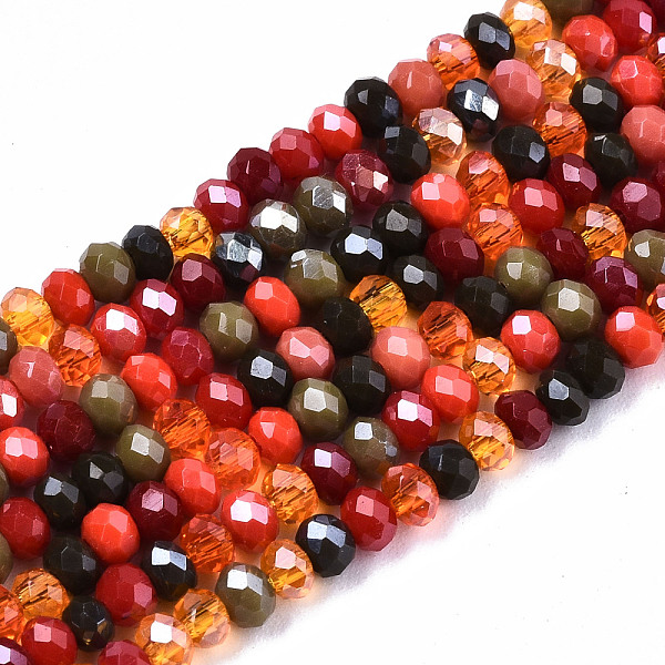 

PandaHall Electroplate Mixed Color Glass Beads Strands, AB Color Plated, Faceted Rondelle, FireBrick, 3x2mm, Hole: 0.8mm, about..., Red