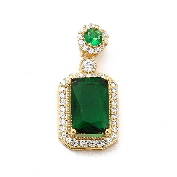 

PandaHall Brass Micro Pave Clear Cubic Zirconia Pendants, with Faceted Glass, Rectangle, Real 18K Gold Plated, Dark Green, 27mm, Hole...