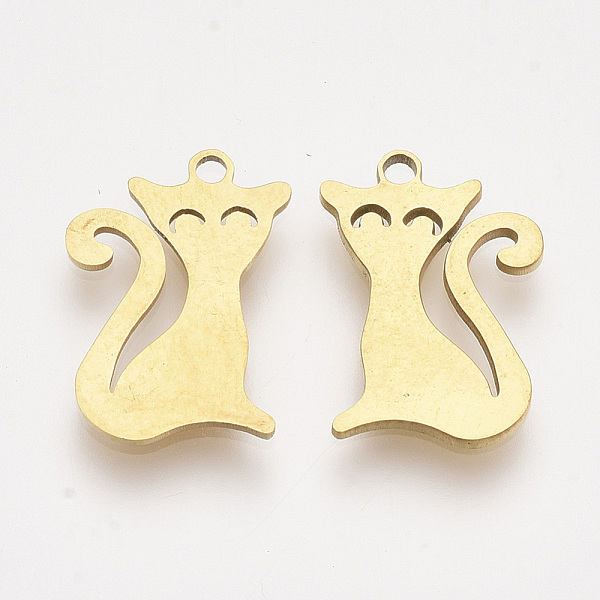 

PandaHall 201 Stainless Steel Kitten Pendants, Laser Cut Pendants, Cat Silhouette Shape, Golden, 15x10.5x1mm, Hole: 1.4mm 201 Stainless...