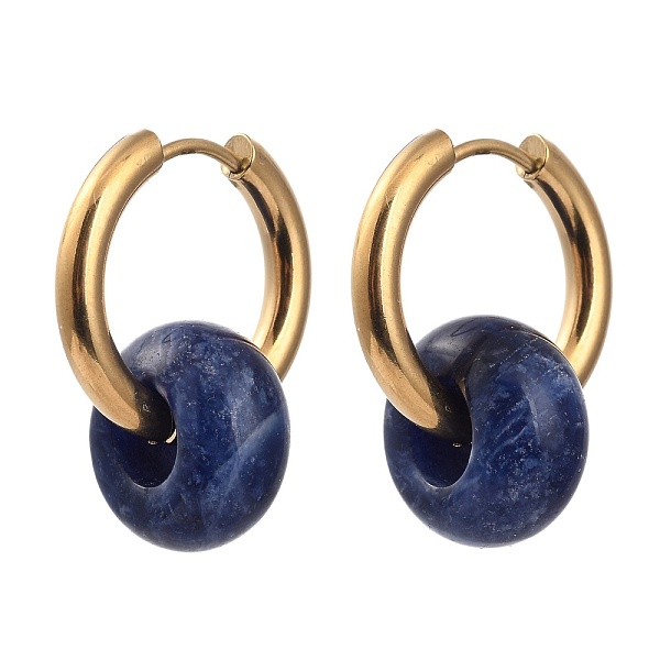 

PandaHall 304 Stainless Steel Huggie Hoop Earrings, with 316 Surgical Stainless Steel Pin and Rondelle Natural Sodalite Beads, Golden, 25mm...