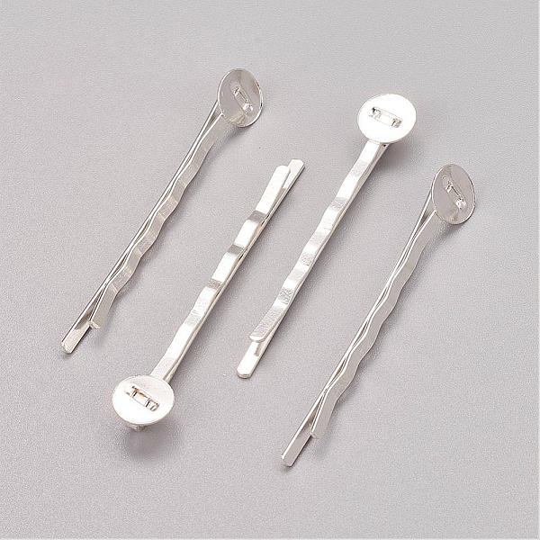 

PandaHall Silver Color Plated Iron Hair Bobby Pin Findings, Size: about 2mm wide, 52mm long, 2mm thick, Tray: 8mm in diameter, 0.5mm thick...