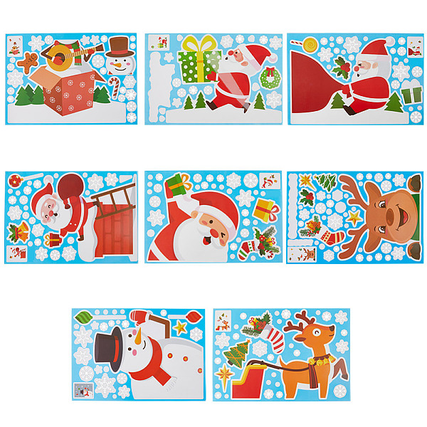 PandaHall Gorgecraft 8 Sheets 8 Styles Christmas Themed PVC Static Stickers, for Window Decoration, Colorful, Reindeer & Snowman & Gift Box...