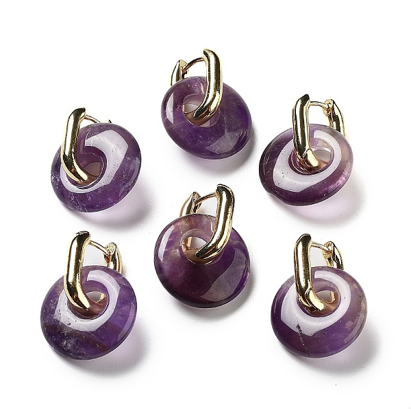 

PandaHall Rack Plating Brass Hoop Earrings, with Natural Amethyst, Long-Lasting Plated, Cadmium Free & Lead Free, Donut/Pi Disc, 27mm...