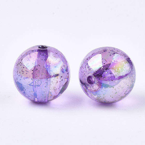 

PandaHall Transparent Acrylic Beads, with Glitter Powder, Glitter Beads, Round, Medium Orchid, 19~19.5x19mm, Hole: 2.5mm, about 110pcs/500g..., Purple