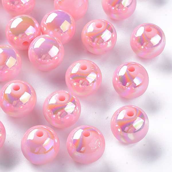 

PandaHall Opaque Acrylic Beads, AB Color Plated, Round, Pearl Pink, 16x15mm, Hole: 2.8mm, about 220pcs/500g Acrylic Round