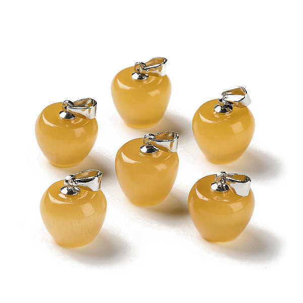 

PandaHall Cat Eye Pendants, with Iron Loops, Dyed, Apple, Gold, 15x13.5mm, Hole: 5x3mm Iron+Cat Eye Apple Gold