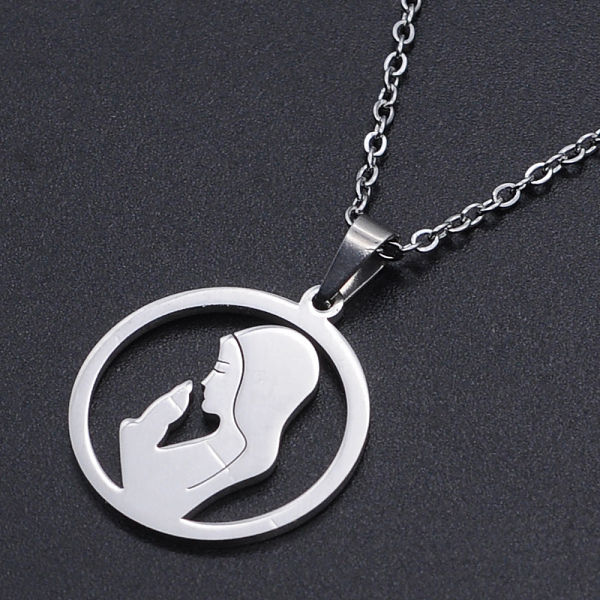 

PandaHall 201 Stainless Steel Pendants Necklaces, with Cable Chains and Lobster Claw Clasps, Flat Round with Woman, Stainless Steel Color...