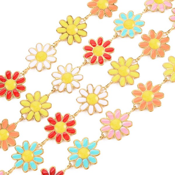 

PandaHall 304 Stainless Steel Sunflower Link Chains, with Enamel, Real 18K Gold Plated, Soldered, Colorful, 13x10x1mm, about 3.28 Feet...