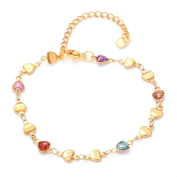 

PandaHall 304 Stainless Steel Link Bracelets, with Resin and Lobster Claw Clasps, Heart, Colorful, Golden, 7-3/4 inch(19.8cm) 304 Stainless...