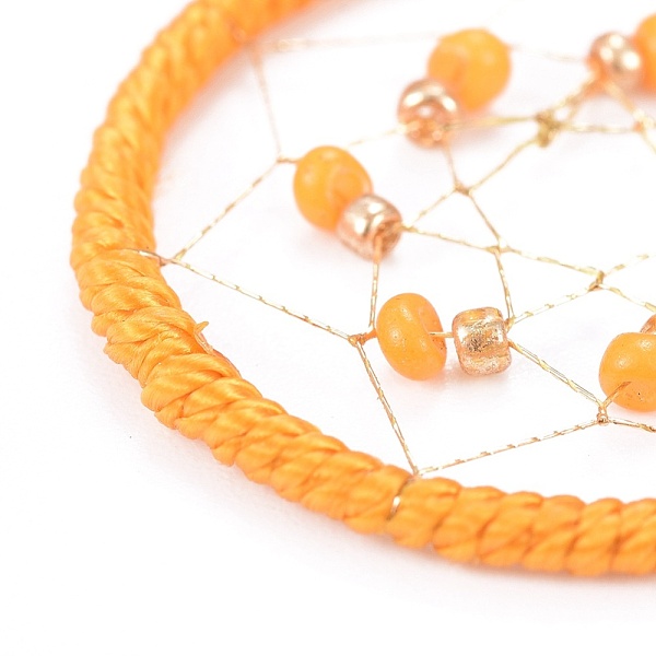 

PandaHall Iron Woven Net/Web Pendants, with Nylon Cord, Polyester Thread and Seed Beads, For Woven Net/Web with Feather Making, Orange...