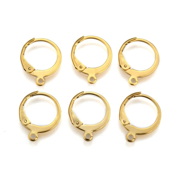 304 Stainless Steel Leverback Earring Findings, with Loop, Ring, Real 24K Gold Plated, 14.5x12x2mm, Hole: 1.2mm, Pin: 1x0.8mm