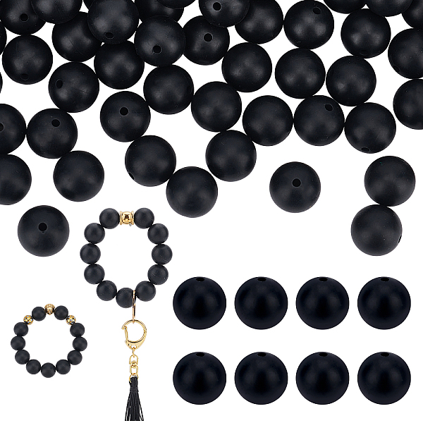 

PandaHall PH 100pcs 15mm Black Rubber Beads, Round Silicone Beads Necklace Bracelet Beads Loose Beads Kit for DIY Jewelry, Keychain...