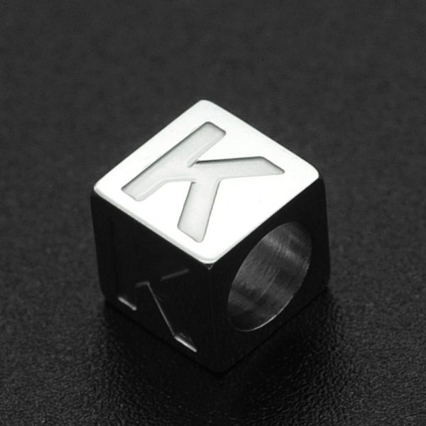 

PandaHall 201 Stainless Steel European Beads, Large Hole Beads, Horizontal Hole, Cube, Stainless Steel Color, Letter.K, 7x7x7mm, Hole: 5mm...