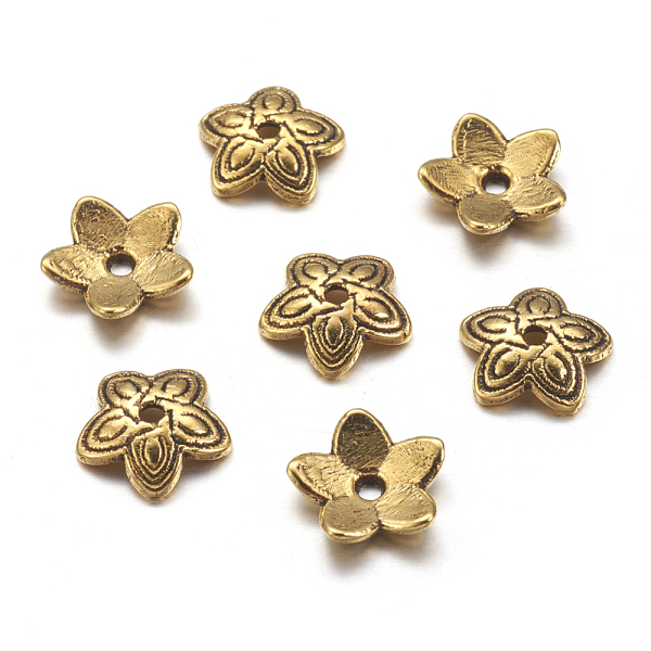 

PandaHall Tibetan Style Zinc Alloy Bead Caps, Lead Free and Cadmium Free, Antique Golden, 11x2.5mm, Hole: 1mm Alloy