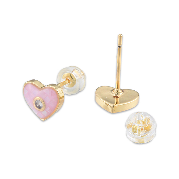 

PandaHall Natural Shell & Enamel Heart Stud Earrings with Cubic Zirconia, Golden Brass Jewelry for Women, Nickel Free, Pearl Pink, 7.5x8.5mm...