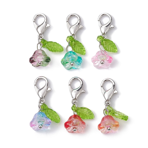 

PandaHall 6Pcs Flower & Leaf Acrylic Pendant Decorations, with Alloy Lobster Claw Clasps, Platinum, 24mm Acrylic Flower Multicolor