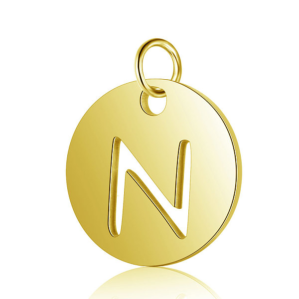 

PandaHall 304 Stainless Steel Charms, Flat Round with Letter, Golden, Letter.N, 12x1mm, Hole: 2.5mm 304 Stainless Steel Letter N