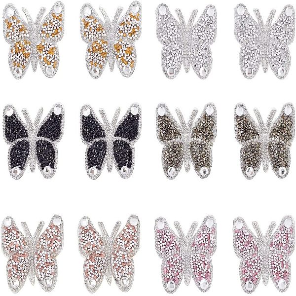 PandaHall FINGERINSPIRE 12Pcs Butterfly Rhinestone Patches Butterfly Iron on Patches for Clothing Repair,Jeans Jackets,Backpack Shoes...