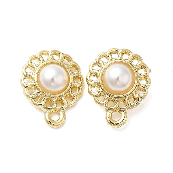 

PandaHall Alloy Stud Earring Findings, with Plastic Pearl Beaded & 925 Sterling Silver Pins & Horizontal Loops, Flower, Golden...