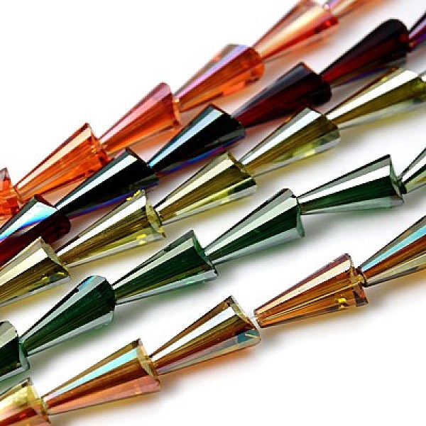 

PandaHall Electorplated Glass Beads, Rainbow Plated, Faceted, Cone, Mixed Color, 16x8mm, Hole: 1mm Glass Cone Multicolor