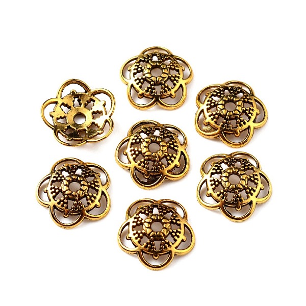 

PandaHall Tibetan Style Alloy Bead Caps, 5-Petal, Flower, Antique Golden, 12x3mm, Hole: 1.5mm Alloy