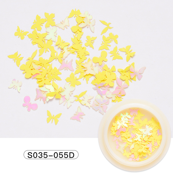 PandaHall Paper Cabochons, Fashion Nail Art Decorations, Butterfly, Yellow, 3~5x5~7x0.1mm, 50pcs/box Paper Butterfly Yellow
