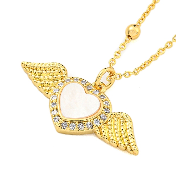 

PandaHall Brass Micro Pave Cubic Zirconia Pendant Necklaces, Shell Heart, Wings, Real 18K Gold Plated, 17.40 inch(442mm), Heart: 13x29mm..., Clear