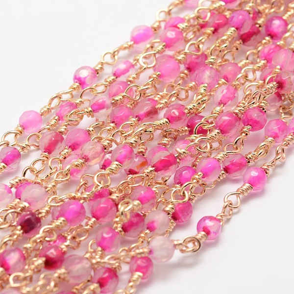 

PandaHall Faceted Round Natural Agate Handmade Beaded Chains, Unwelded, with Golden Brass Findings, Cadmium Free & Nickel Free & Lead Free..., Pink