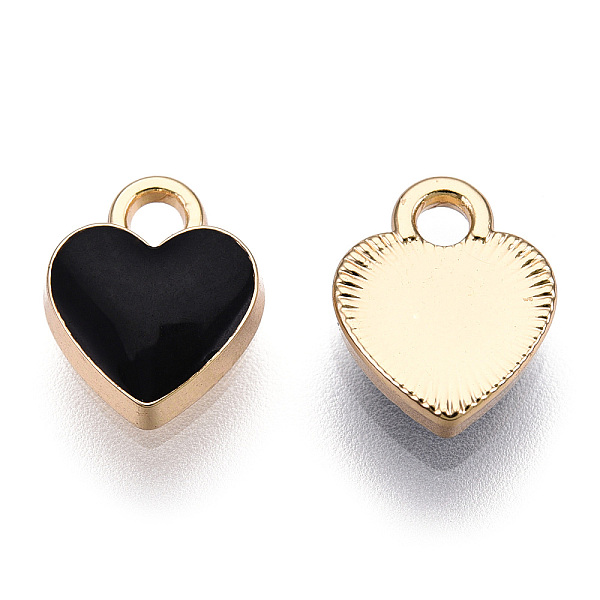 

PandaHall Light Gold Plated Alloy Charms, with Enamel, Heart, Black, 12x11.5x1.5mm, Hole: 2mm Alloy+Enamel Heart Black